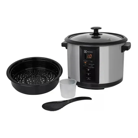 Panela Elétrica Electrolux Vapor Arroz 1,8l 10 Xícaras Capacidade 4 Funções Pré-programadas Timer Panela Removível Antiaderente Tampa Vidro Ecc20 Inox Cinza 127v 60 Hz