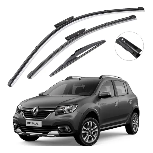 Kit Palheta Limpador Parabrisa Silicone Sandero 2015 À 2023