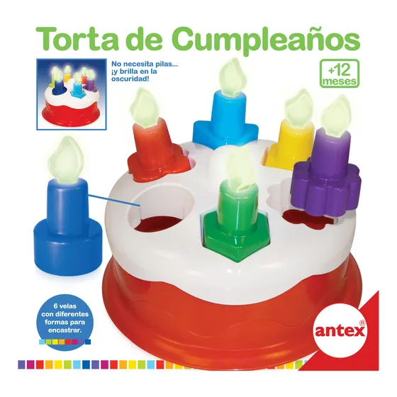 Torta De Cumpleaños Antex F5151. Cachavacha Color Blanco Con Velas De Colores