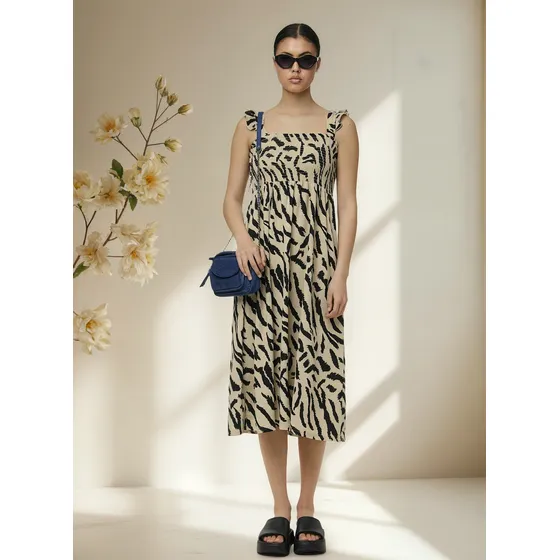 Vestido  Midi Animal Print Negro Mujer