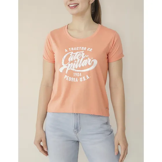 Remera Caterpillar Joyce Crop Tee Papaya Punch-white Dama