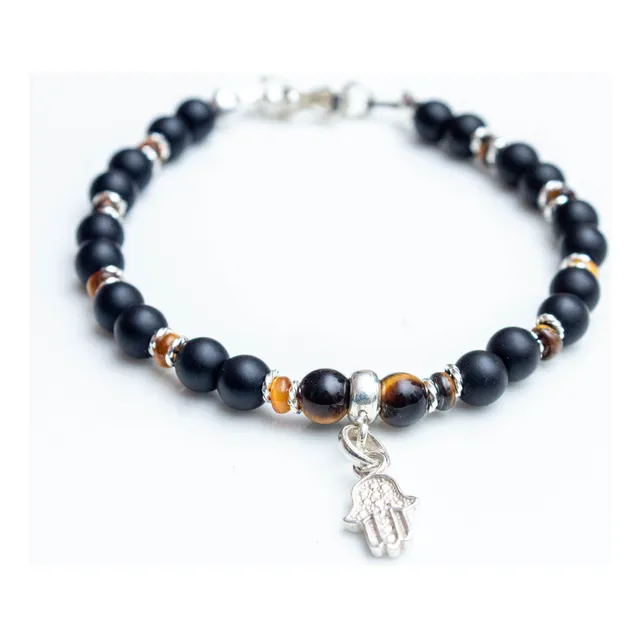 Pulsera De Ónix, Ojo De Tigre Y Plata 950 Marca  Ragnar Fynn