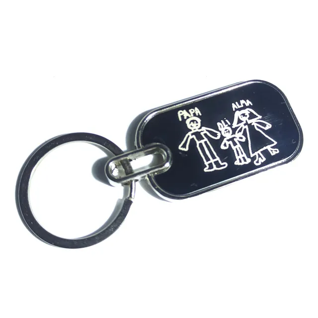 Llavero Acero Galvanizado Grabado Personalizado Dibujo Color Plateado