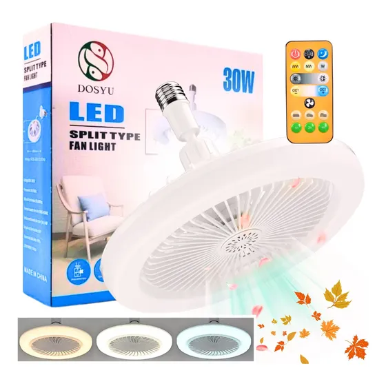 Foco Led Ventilador Base E27 Ajustable Ventilador 3 Velocidades Intensidad De Luz Ajustable Marca Dosyu 30w Dimeable Luz Blanco Frio Blanco Calido Luz Natural Con Temporizador Control Remoto