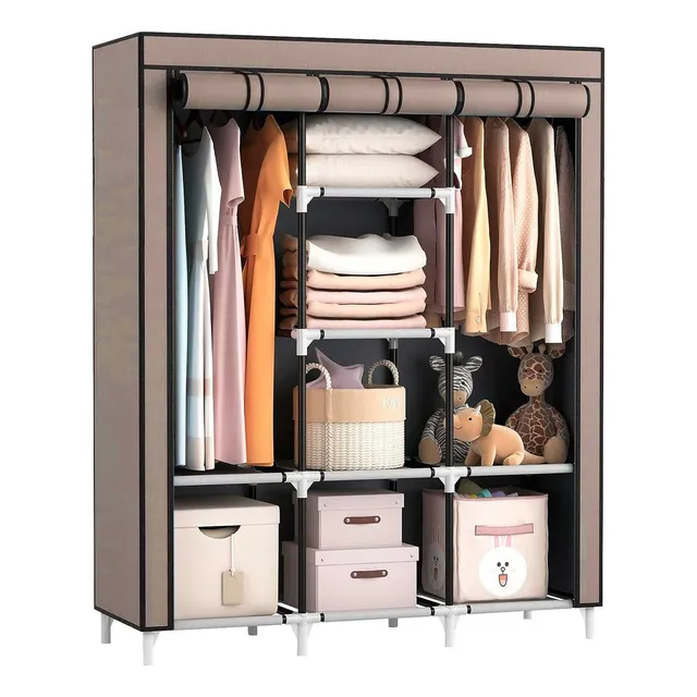 Ropero Armable 3 Pieza Tela Closet Grande Con Divisiones Color Marrón Hibrida