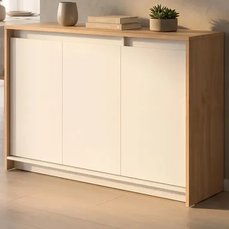 Bahiut Vajillero Aparador Modular 3 Puertas Con Estante 130cm Linea Niza Color Blanco Y Roble Kendal Bajo Vajillero Moderno Bpn130 Dielfe