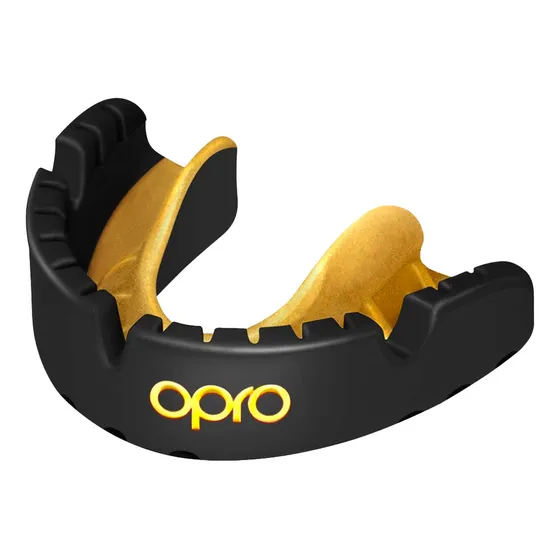 Protector Bucal Opro Gold Braces Brackets Boxeo Rugby Hockey Color Negro/dorado Sabor Sin Sabor