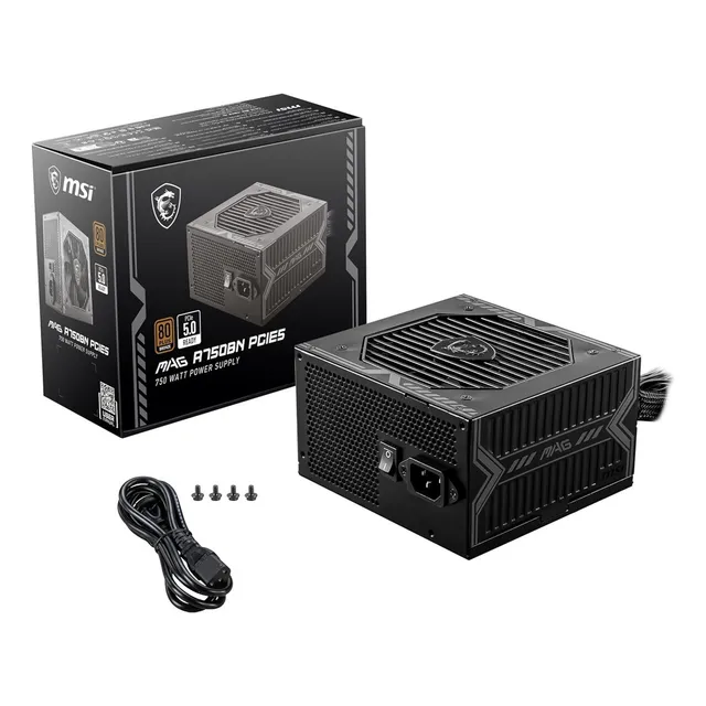 Fuente de poder para PC MSI MAG A750BN PCIE5 750W negra 127V