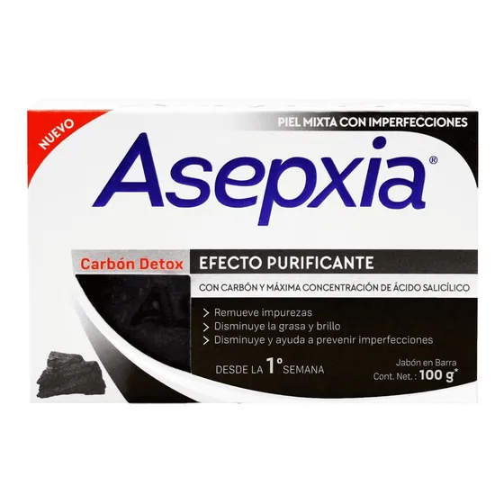 Jabón Asepxia De Carbón Detox Efecto Purificante 100 G