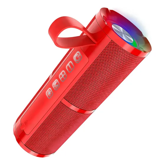 Bocina Bluetooth Portátil 1 Hora BOC060 Bluetooth 5.1 Altavoz Inalámbrico con Sonido Estéreo HD Reproducción Manos Libres 3.5mm AUX Micro SD TF USB Rojo