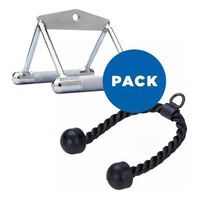 Pack Manilla Doble Cromada + Cuerda Triceps - Maquina Polea