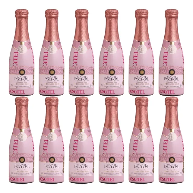 12 Mini Espumante Baby Moscatel Rosé 187ml Monte Paschoal
