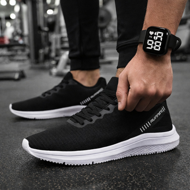 Kit Tênis Esportivo Masculino Feminino Academia + Relógio Preto/branco 38 Br Kit Tênis Esportivo Masculino Feminino Academia + Relógio Preto/branco 38 Br