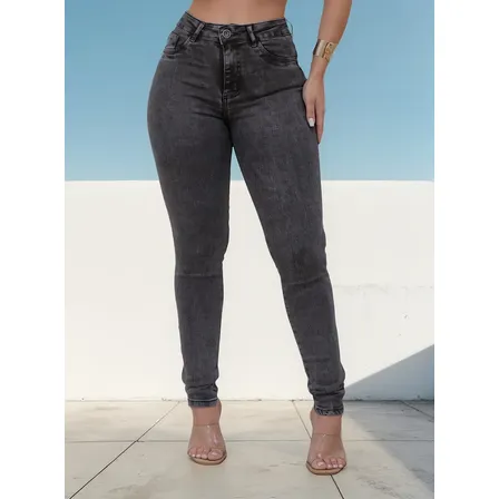 Calça Jeans Feminina Grafite Marmorizada Premium Alta Skinny