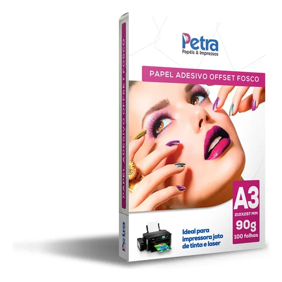 Papel Offset Adesivo Fosco - A3 -  90g/m² - 100 Folhas