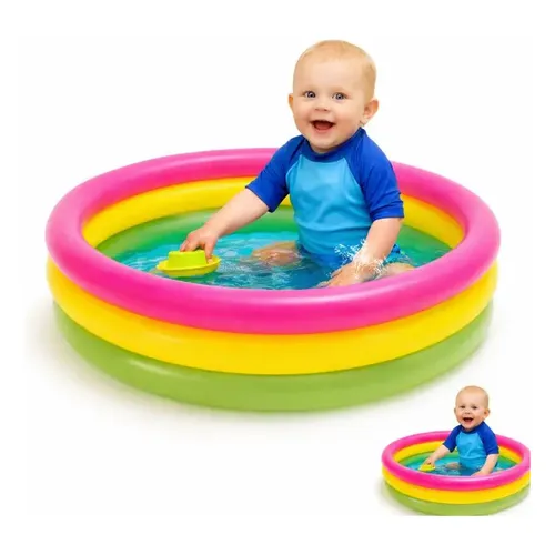 Intex Piscina 3 Tubos Colores con Suelo Hinchable, Rosa, Amarillo, Verde, 114 x 25 cm (57412 Intex Piscina 3 Tubos Colores con Suelo Hinchable, Rosa, Amarillo, Verde, 114 x 25 cm (57412