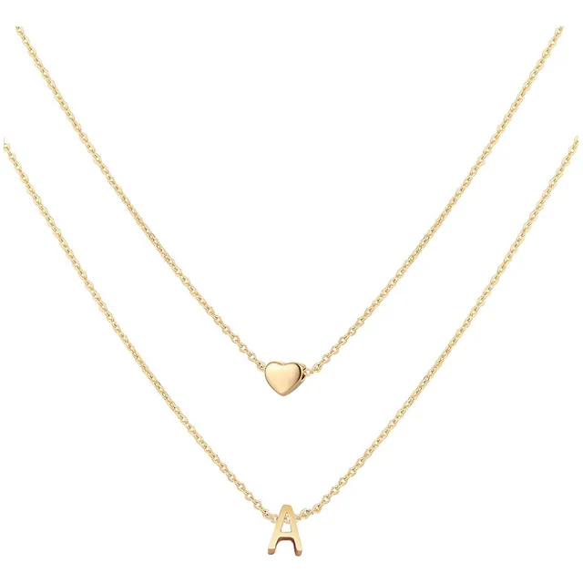 Baño Oro 14k Collar Mujer Doble Cadena Corazón Letra Regalo