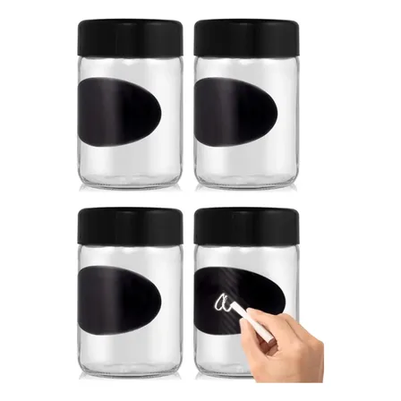 4 Pote Vidro Para Açucar Café Mantimentos E Conserva Compota Preto