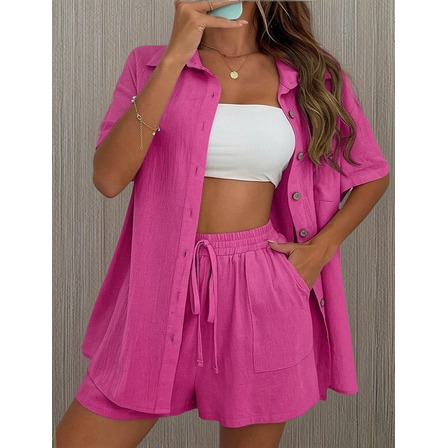 Conjunto De Camisa De Manga Corta, Solapa Y Pantalones De Cr Conjunto De Camisa De Manga Corta, Solapa Y Pantalones De Cr