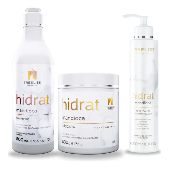 Kit Hidratação Shampoo, Máscara E Defrizante Mandioca 500 mL