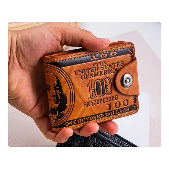 Cartera De Cuero Patrón De 100 Dólares Tarjetero A La Moda