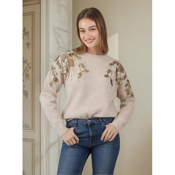 Sweater Premium Hojitas Bremer C/lentejuelas Gul670 Arizona