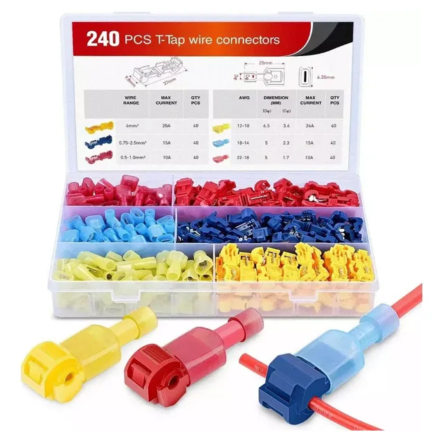 240pzs Terminales Electricos T-tipo Conector Rapido De Cabl Color Multicolor