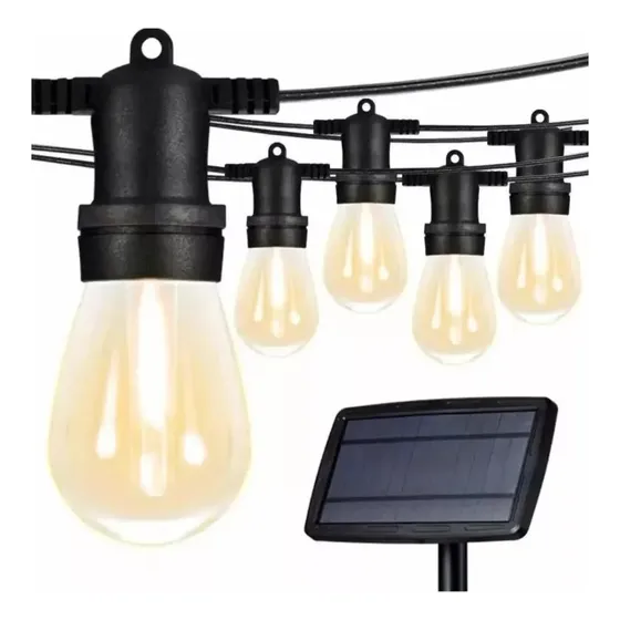 Guirnalda Solar Led 10 Metros Panel Con 10 Ampolletas Luces