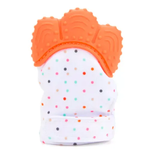 Guante Mitón Y Mordedor Maseajador Encía Silicona Para Bebés Color Naranja Mitón Clasico