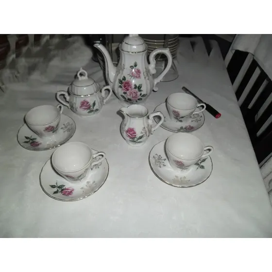 Juego De Cafe 4 Tazas Cafetera Azucarera Cremera Porcelana