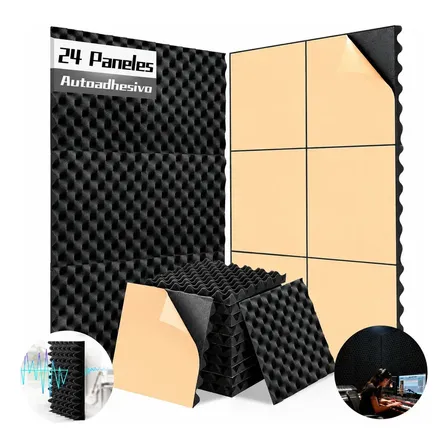Pack De 24 Paneles Acústicos Auslet De Espuma Adhesiva Para Reducir Ruido Negro