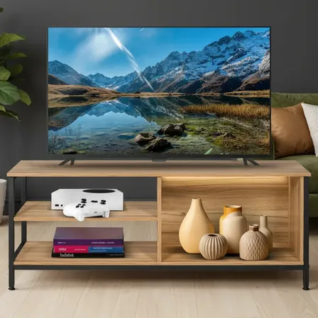 Mueble Rack TV Jazak Industrial de Hierro y Madera de 120 cm con Estante para Televisores de hasta 70"