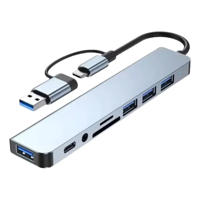 Adaptador Hub 8en2 Multipuertos Usb C 3.5 Audio Lector Sd/tf