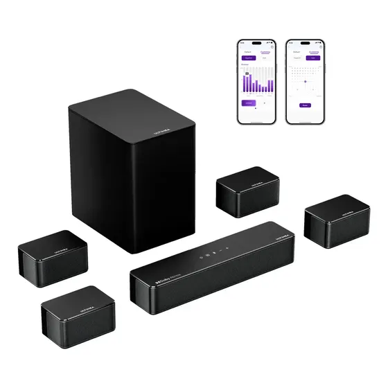 Soundbar ULTIMEA Poseidon D80 7.1 460W Dolby Atmos Barra De Som Subwoofer Sem Fio de 6,5" HDMI eARC