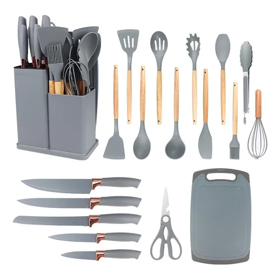 19 Peças Kit Utensilios Cozinha Tábua Em Silicone Espátula 