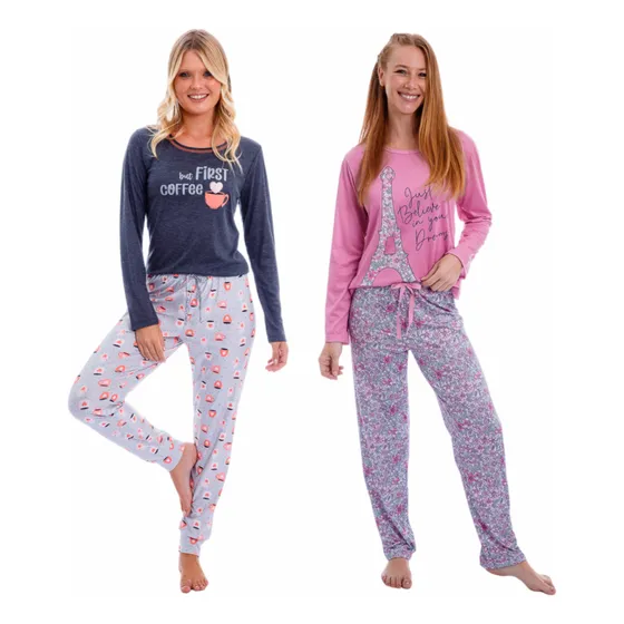 Kit 3 Conjuntos Pijama Feminino Inverno  Envio Sortido
