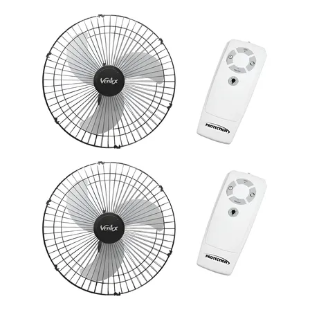 2x Ventilador Parede Oscilante 60cm Bivolt Controle Remoto 60 Cm 60hz Preto 127/220v Plástico 3