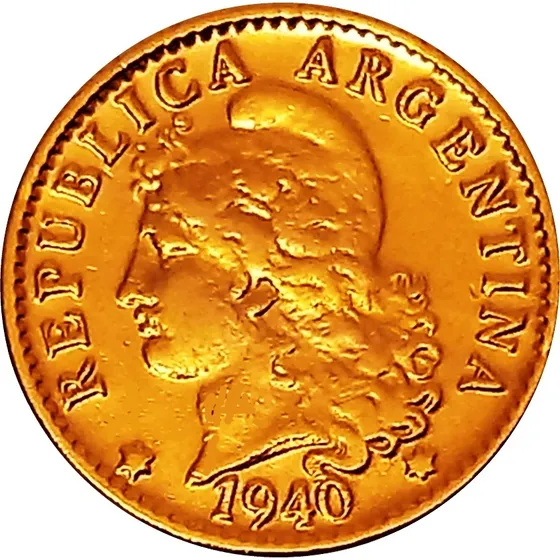 Argentina Moneda 5 Centavos Año 1940 Con Oro 24k C/cápsula