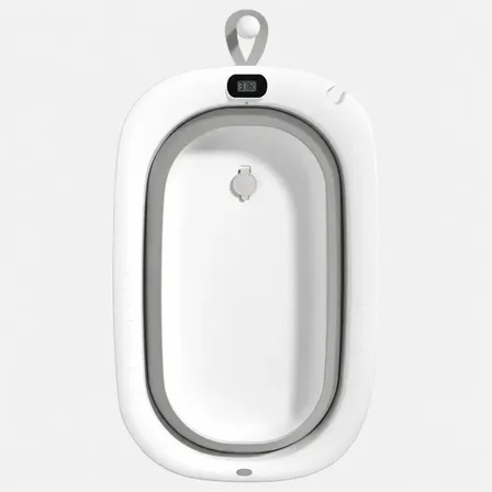 Banheira De Bebe Dobravel Retratil Com Termometro Cinza 46l Cinza Liso