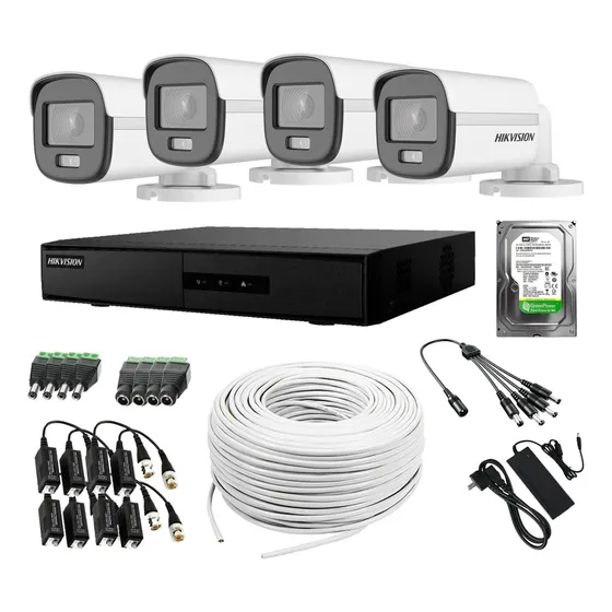 Kit 4 Camaras Hikvision Colorvu Color Noche Dvr 4ch + Disco