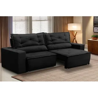 SofĂĄ RetrĂĄtil E ReclinĂĄvel Com Molas 1,80m Livia Suede Preto SofĂĄ RetrĂĄtil E ReclinĂĄvel Com Molas 1,80m Livia Suede Preto