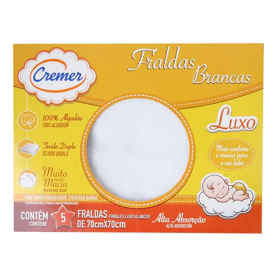 Kit Fralda De Pano Cremer Luxo Tecido Duplo Com 05 Unidades