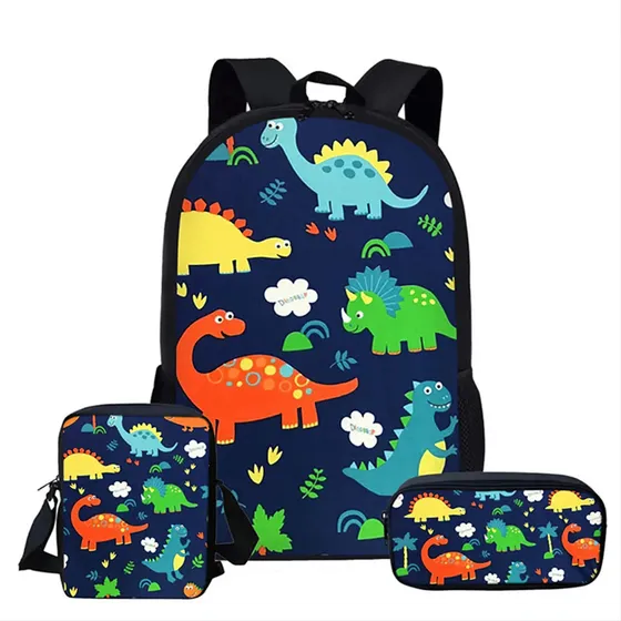 Mochila Infantil Escolar Lona Dinosaurio + Monedero De Regal