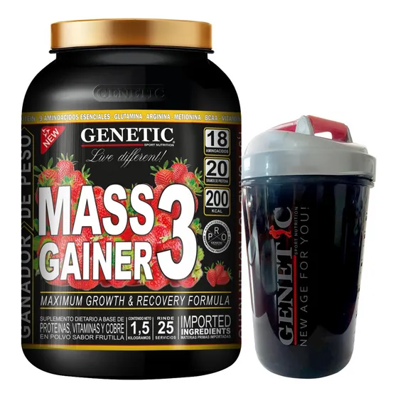 N° 1 Mass Gainer Genetic Super Ganador Peso Y Masa Muscular Sabor Frutilla