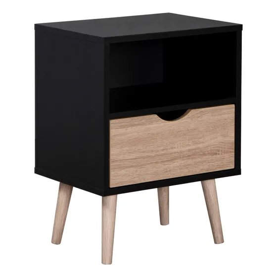 Buró Top Living Mesa De Noche Nórdica Con Cajón Negro Acabado Mate TROMSO-BLACK