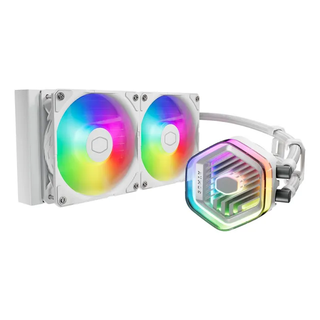 Enfriador De Líquido Aio Coolermaster Masterliquid 240 Atmos White Argb De Circuito Cerrado, Bomba Personalizada, Ventiladores Pwm De Borde Falso, Radiador De 240 Mm, Cryofuze, Amd Ryzen Am5/am4