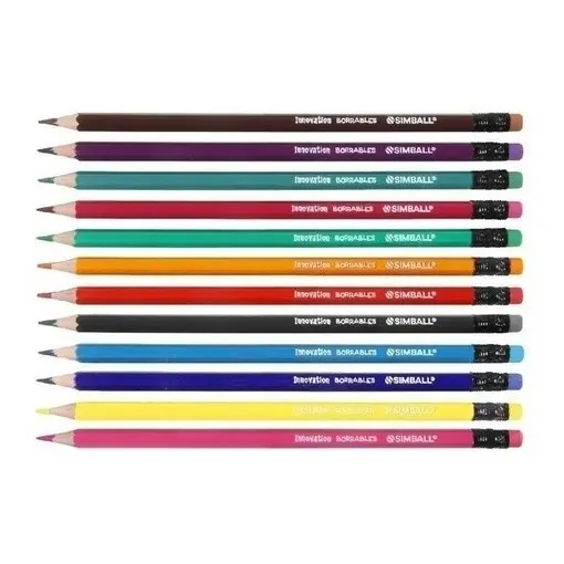 Lapices De Colores Borrables Con Goma  Largos X 12 Simball