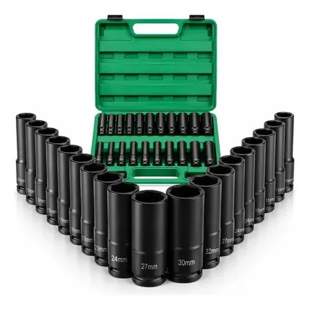 Jogo Soquete Longo Sextavado Impacto 1/2 8 A 32 Mm 15pcs Preto vlx jogo Soquete Longo Sextavado Impacto 1/2 8 A 32 Mm 15pcs