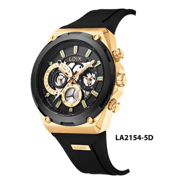 Reloj Hombre Loix® La2154-5 Negro Con Dorado, Negro Y Dorado