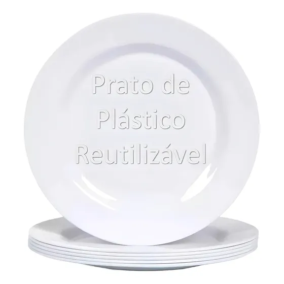 Jogo 10 Prato Raso Melamina Plastico Resistente Leve Duravel